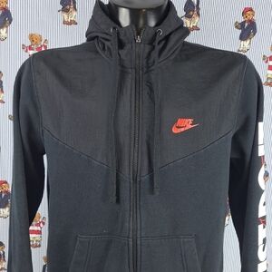 Nike Just Do It Swoosh spellout logo cut & sew black full zip LG hoodie jacket